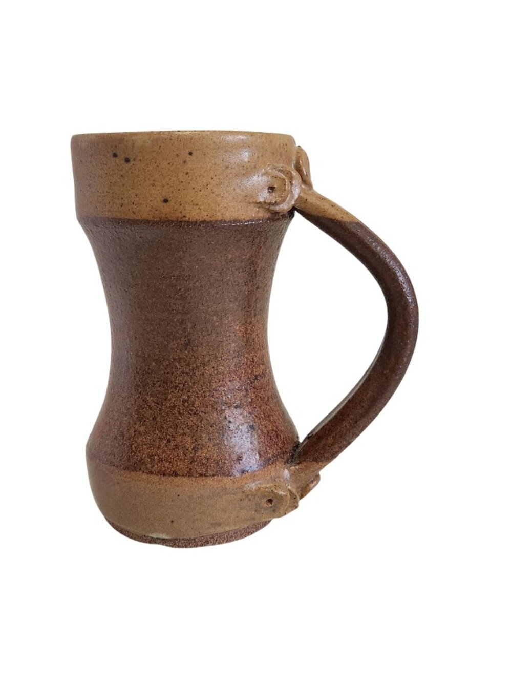 Handcrafted Vintage Stoneware Mug With Handle - Unique Brown & Tan Glaze - Signe